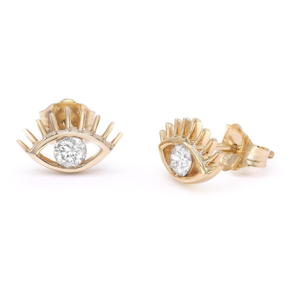 Rachel Koen Eye Lash Diamond Stud Earrings 14K Yellow Gold 0.19Cttw - Picture 2 of 4